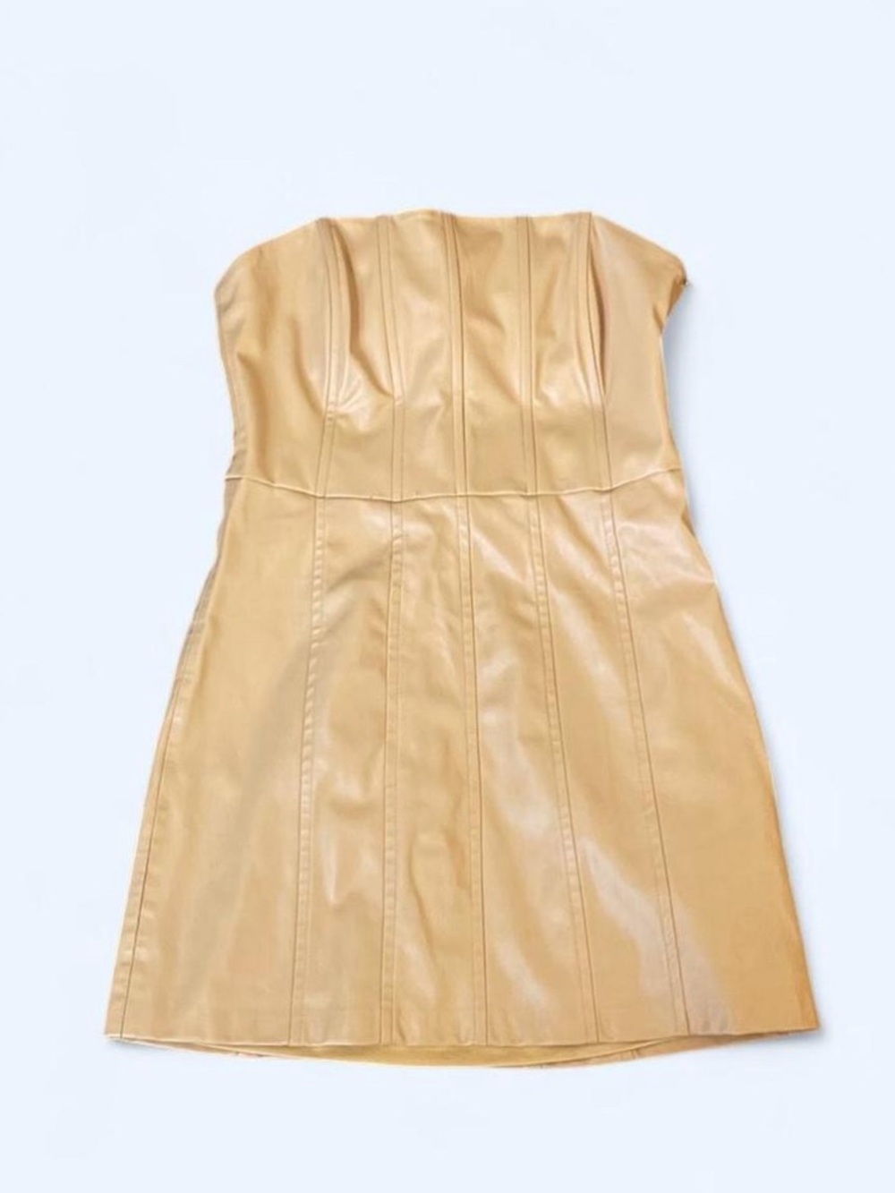 Zara Tan Strapless Faux Leather Mini Dress